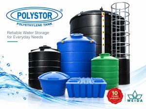 Polystor polyethylene water storage tanks in several sizes and colours