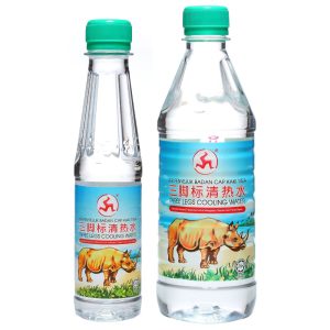 Two bottles of Three Legs Cooling Water, a small and a larger size.