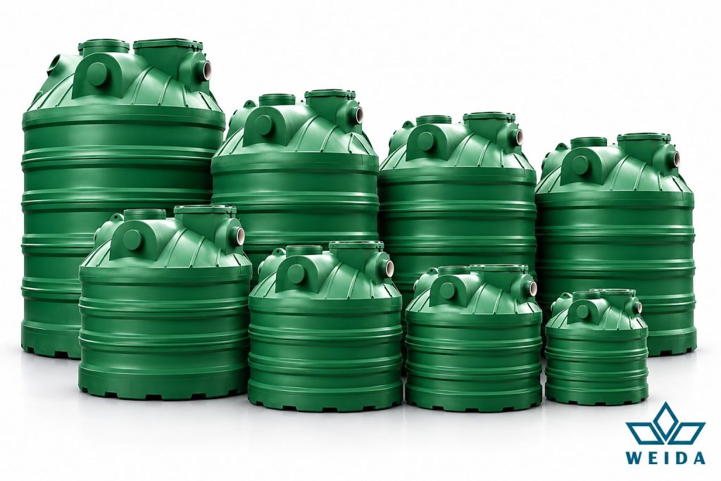 Green polyethylene septic tanks in several sizes
