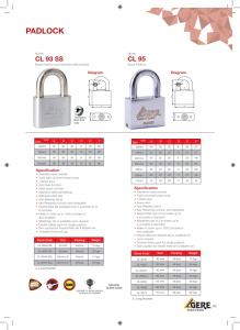 GERE padlock catalogue page, 1 of 3, with two padlock models, diagrams, size tables and specifications