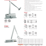 GERE door closer catalogue page with models, specifications, diagrams and a size table