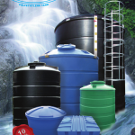 HDPE tank catalogue cover page showing a range of water tanks