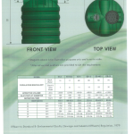 Septic tank leaflet, second page, with front and top view diagrams and a table of sizes