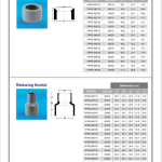 PVC fittings catalogue page, 5 of 15, pressure fittings: reducing bushes and sockets, with dimension tables