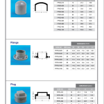 PVC fittings catalogue page, 6 of 15, pressure fittings: end caps, flanges and plugs, with dimension tables