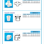 PVC fittings catalogue page, 9 of 15, soil, waste and ventilating fittings: junctions and faucet fittings, with dimension tables