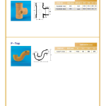 PVC fittings catalogue page, 15 of 15, underground drainage and sewerage fittings: branch and P-trap, with dimension tables